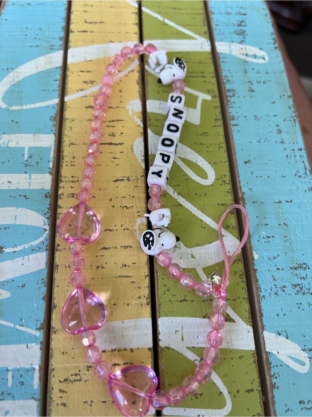 Pink Snoopy Beaded Phone Strap